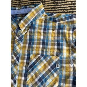 Marmot Blue‎ Yellow Plaid Short Sleeve Button Down Shirt Men's XL